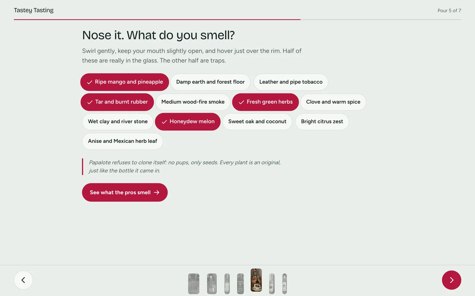 The nose slide from a real tasting, with notes to pick